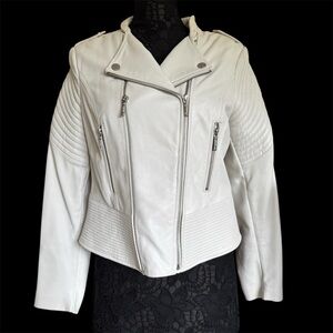 BCBGMaxAzria Off-White Leather Biker Moto Jacket